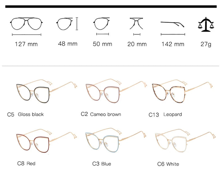 Handoer Women's Full Rim Oval Cat Eye Alloy Tr 90 Eyeglasses 95597