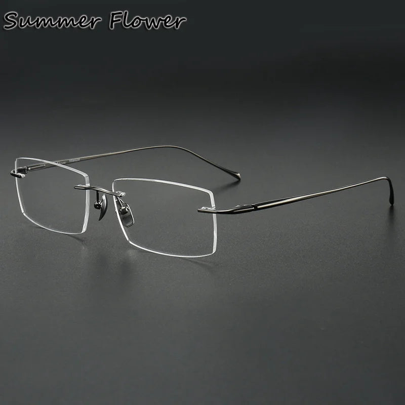 Summer Flower Unisex Rimless Square Titanium Eyeglasses 810150 Rimless Summer Flower Gray