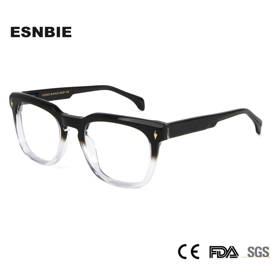 Esnbie Unisex Full Rim Square Thick Temple Acetate Eyeglasses 61823 Full Rim Esnbie   