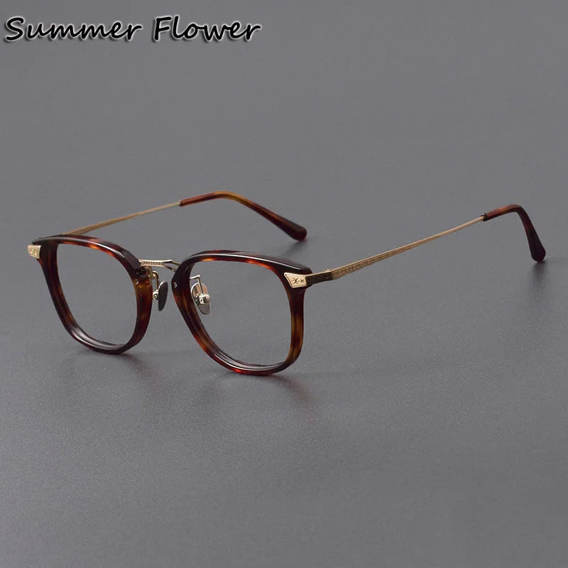 Summer Flower Unisex Full Rim Square Acetate Titanium Eyeglasses 84023 Full Rim Summer Flower Leopard