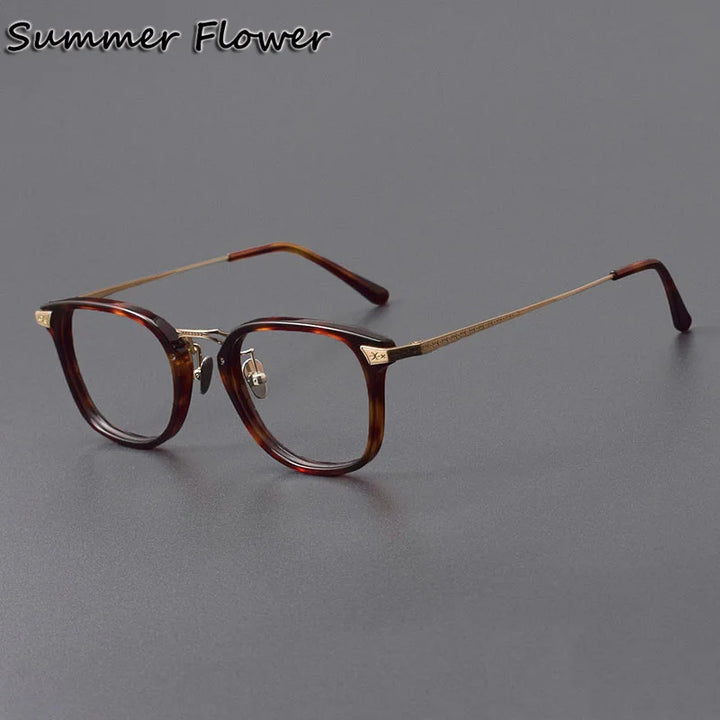 Summer Flower Unisex Full Rim Square Acetate Titanium Eyeglasses 84023