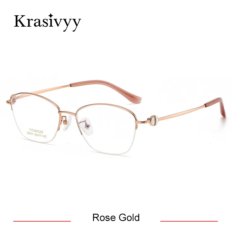 Krasivyy Women's Semi Rim Oval Titanium Eyeglasses 6011 Semi Rim Krasivyy Rose Gold  