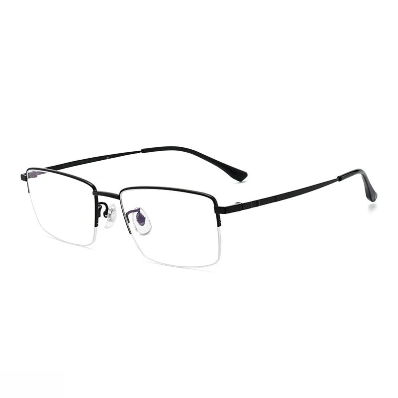 Yimaruili Men's Semi Rim Square Titanium Alloy Eyeglasses Y18005 Semi Rim Yimaruili Eyeglasses Black  