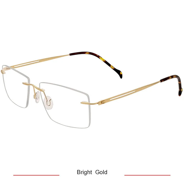 Hdcrafter Men's Rimless Square Screwless Titanium Eyeglasses 86529 Rimless Hdcrafter Eyeglasses Gold  