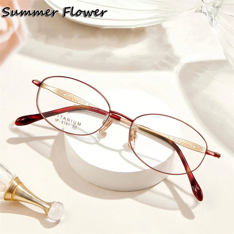 Summer Flower Women's Full Rim Oval Titanium Eyeglasses 86191 Full Rim Summer Flower