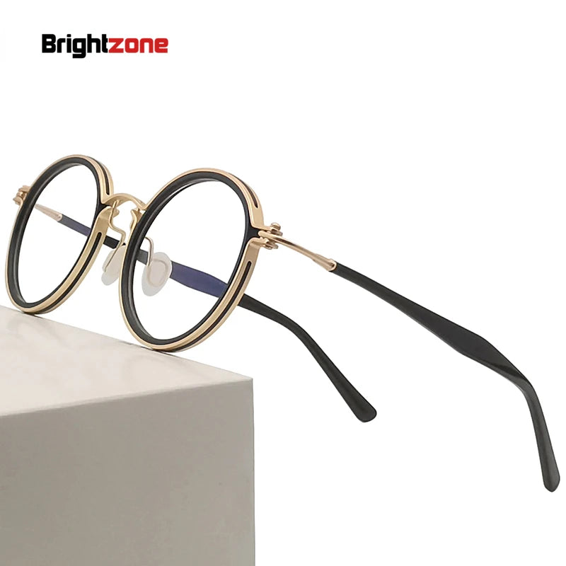 Brightzone Unisex Full Rim Round Acetate Titanium Eyeglasses 75820 Full Rim Brightzone