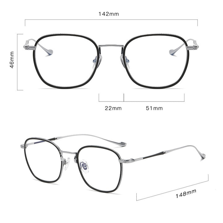 Gatenac Unisex Full Rim Square Titanium Eyeglasses Gxyj1018 Full Rim Gatenac   