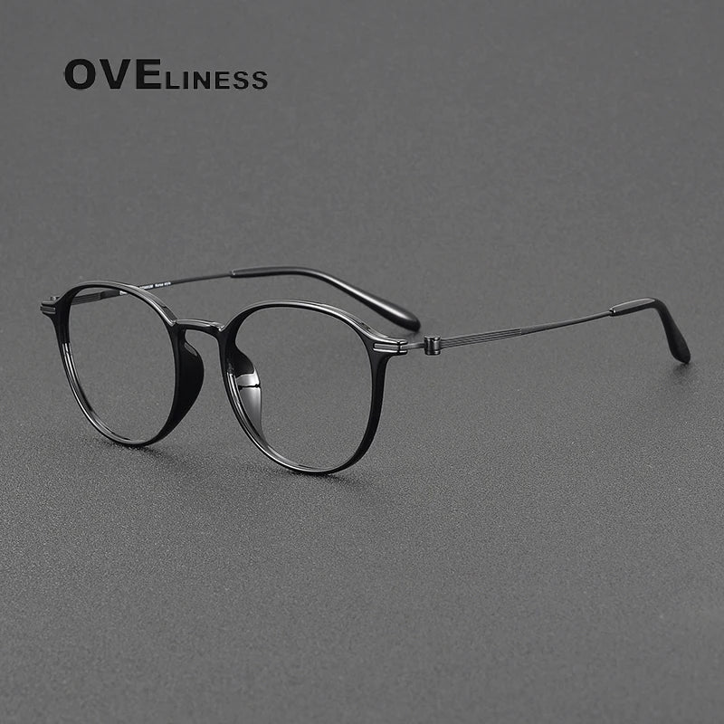 Oveliness Women's Full Rim Oval Square Acetate Titanium Eyeglasses 8672 Full Rim Oveliness black  