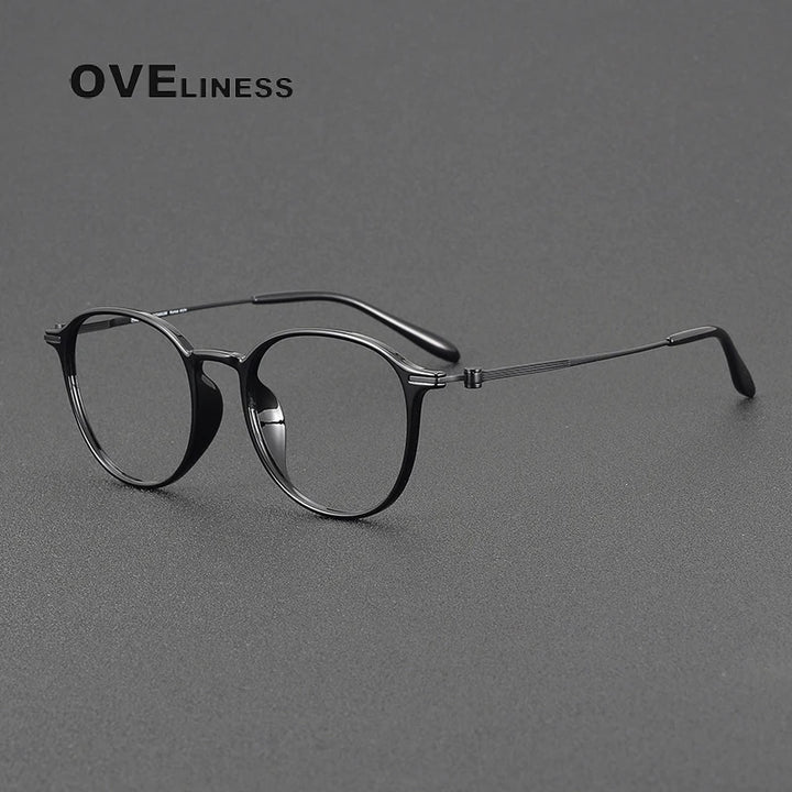 Oveliness Women's Full Rim Oval Square Acetate Titanium Eyeglasses 8672 Full Rim Oveliness black  