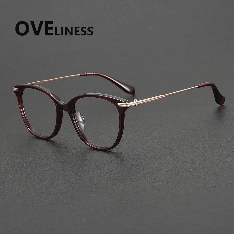 Oveliness Women's Full Rim Oval Square Acetate Titanium Eyeglasses 90005