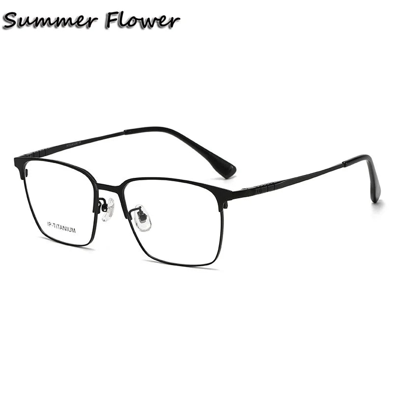 Summer Flower Unisex Full Rim Square Titanium Acetate Eyeglasses 98601 Full Rim Summer Flower Black