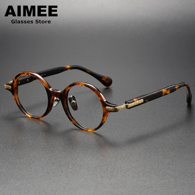 Aimee Unisex Full Rim Round Titanium Acetate Eyeglasses 80854 Full Rim Aimee Tortoise  