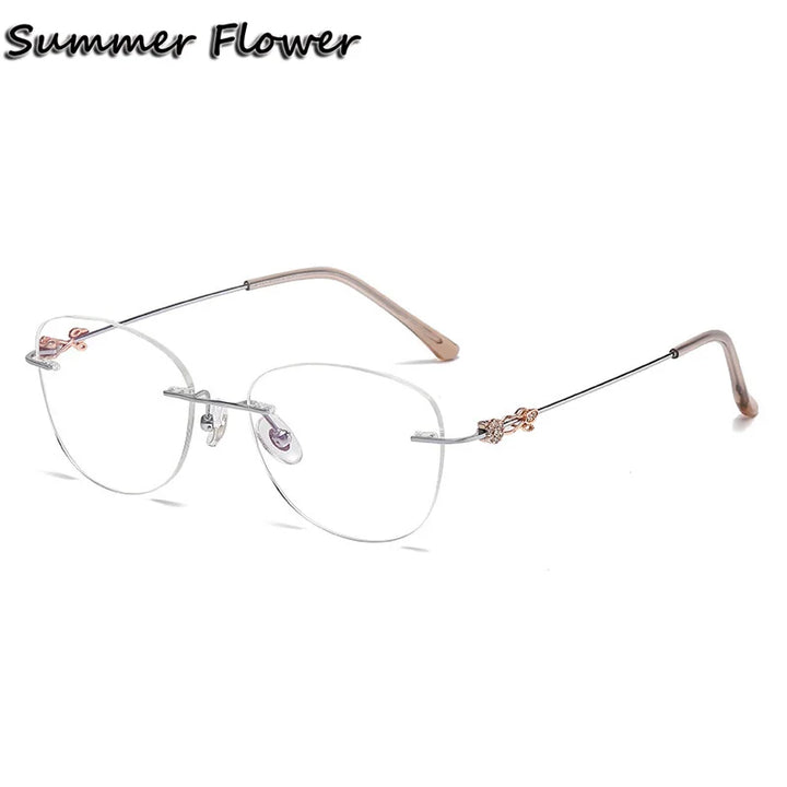 Summer Flower Women's Rimless Flat Top Oval Titanium Eyeglasses 86086 Rimless Summer Flower Silver