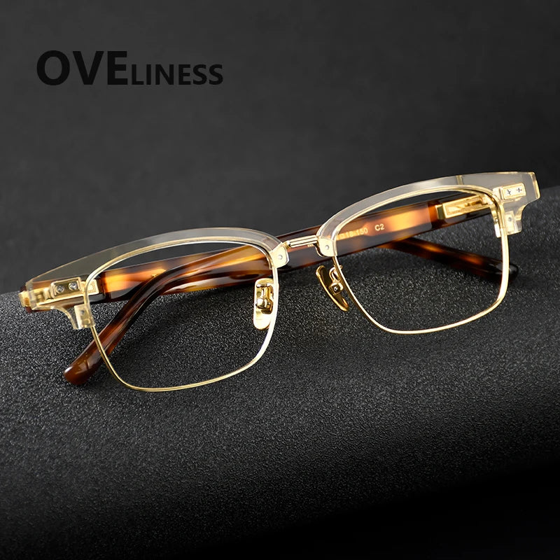 Oveliness Women's Full Rim Square Acetate Titanium Eyeglasses 369917