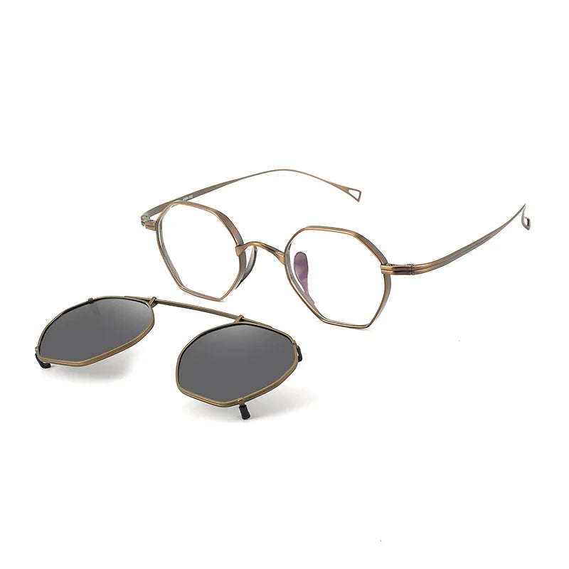 Black Mask Women's Full Rim Polygon Titanium Eyeglasses Clip On Sunglasses 634152