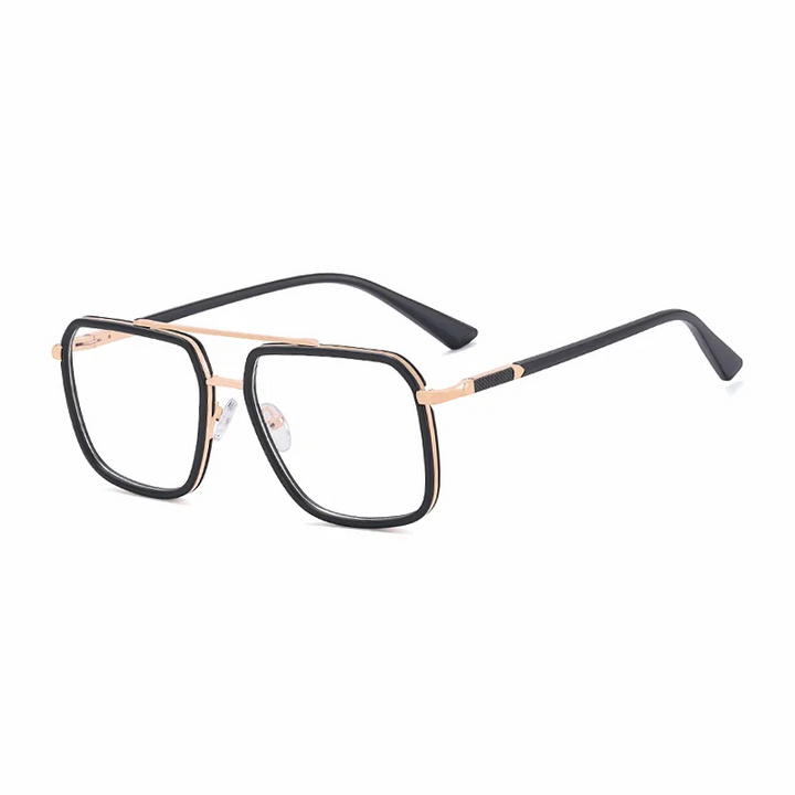 Ralferty Women's Full Rim Square Double Bridge Alloy Acetate Eyeglasses R821 Full Rim Ralferty C6 Matt Black CHINA 