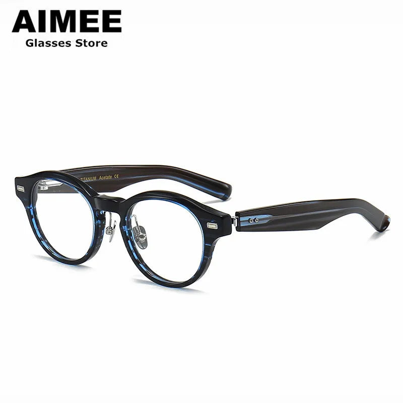 Aimee Unisex Full Rim Round Titanium Acetate Eyeglasses 14150 Full Rim Aimee Blue-Stripes  