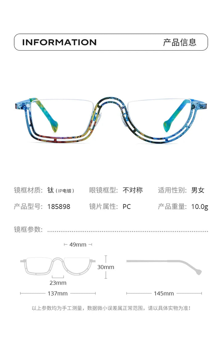Nobler Women's Semi Rim Flat Top Square Titanium Eyeglasses 185898