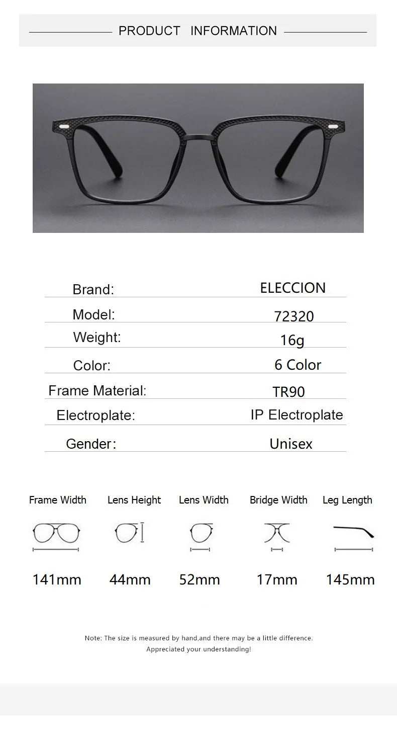 Eleccion Unisex Full Rim Square Tr 90 Titanium Eyeglasses 14152 Full Rim Eleccion