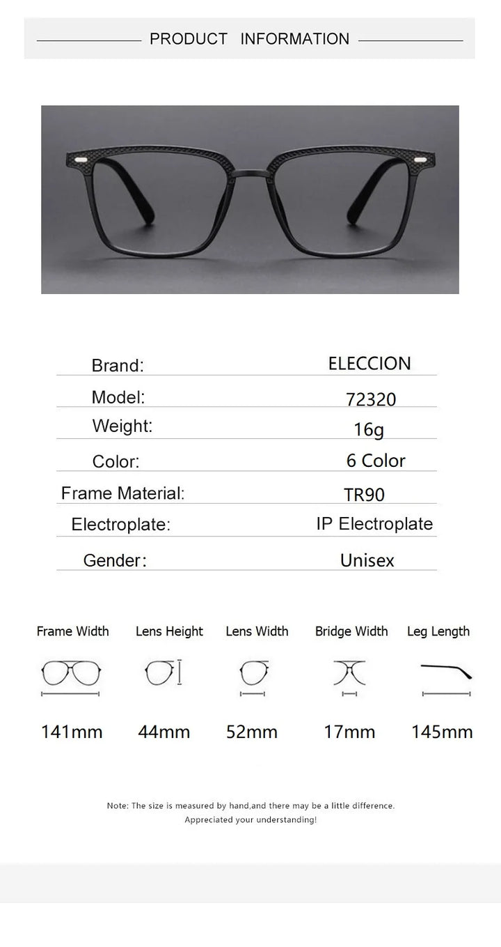 Eleccion Unisex Full Rim Square Tr 90 Titanium Eyeglasses 14152 Full Rim Eleccion