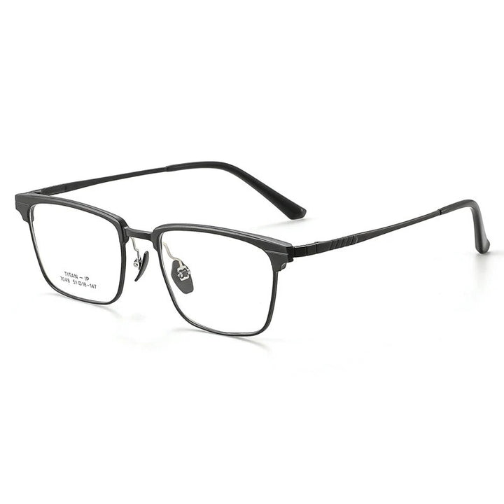 KatKani Unisex Full Rim Square Titanium Eyeglasses 7048 Full Rim KatKani Eyeglasses Black  