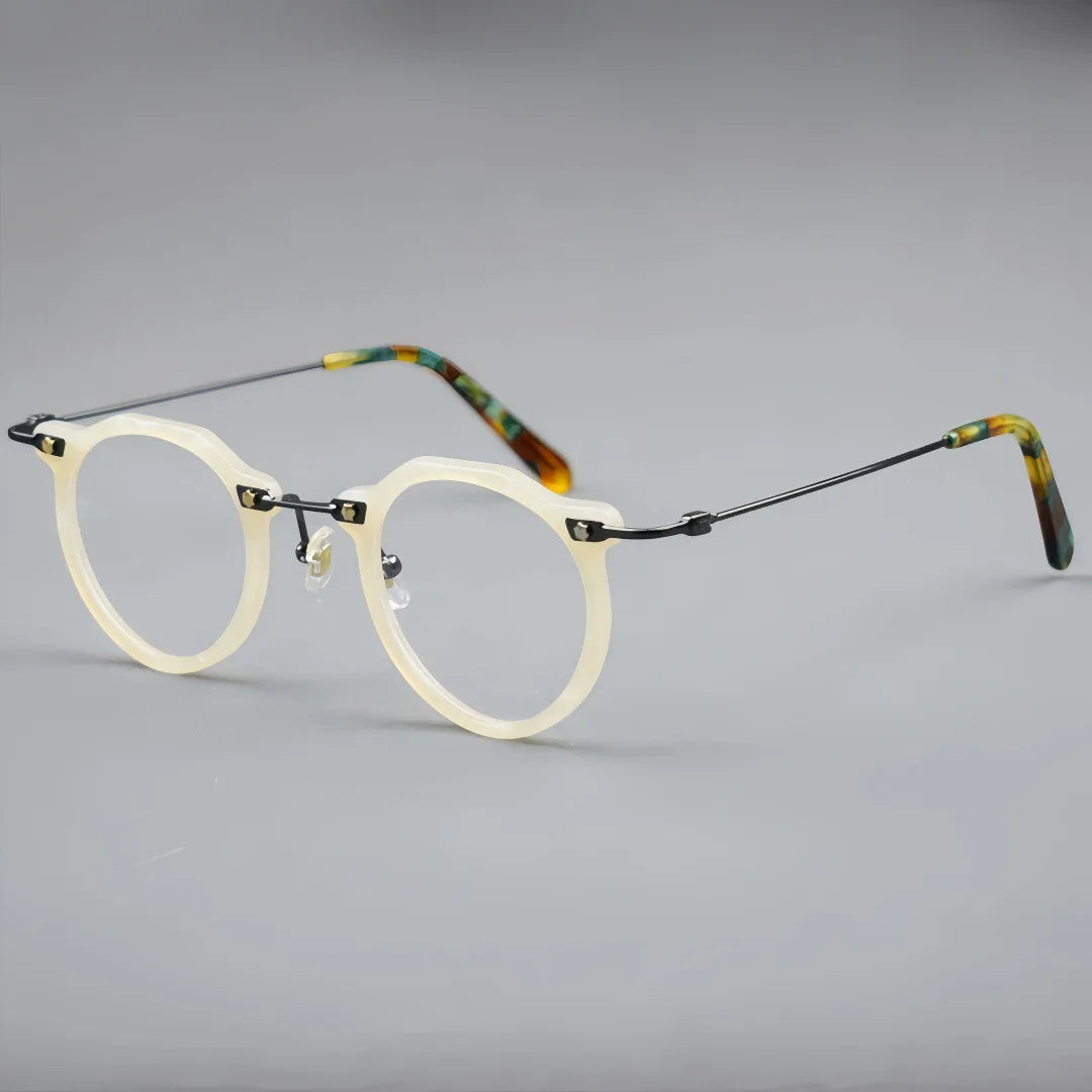 Momoja Unisex Full RIm Flat Top Round Acetate Titanium Eyeglasses 721437