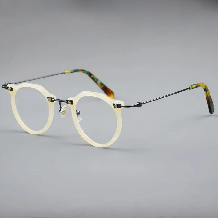Momoja Unisex Full RIm Flat Top Round Acetate Titanium Eyeglasses 721437