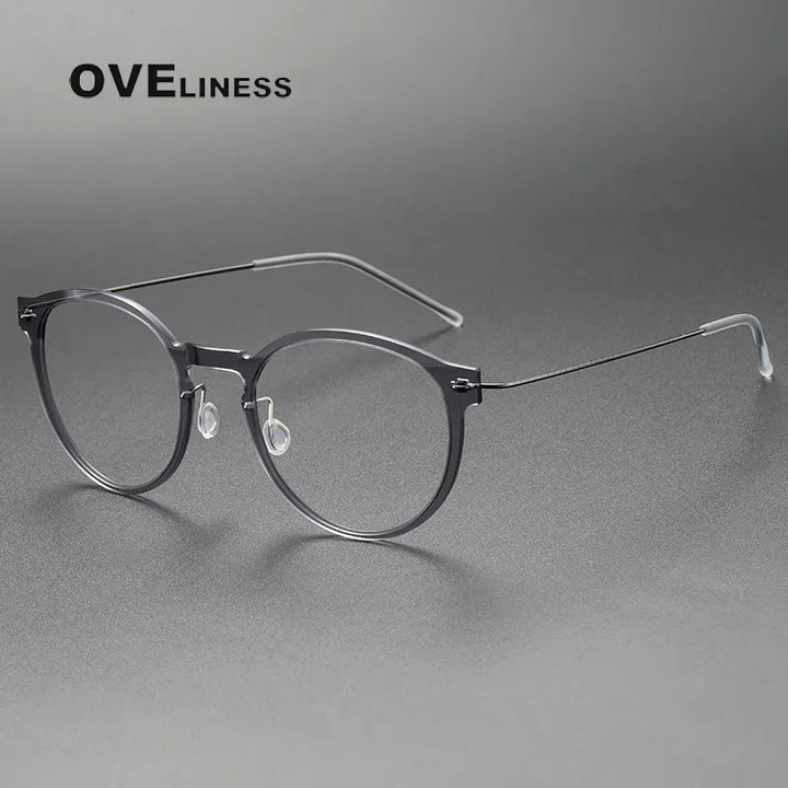 Oveliness Women's Full Rim Round Titanium Acetate Eyeglasses 6603 Full Rim Oveliness grey gun