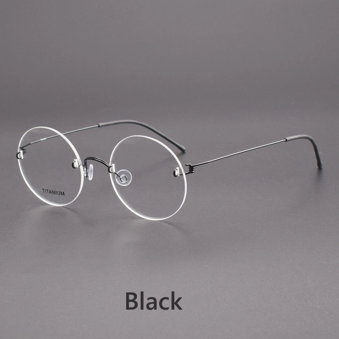 KatKani Mens Rimless Round Titanum Eyeglasses 356 Rimless KatKani Eyeglasses Black  