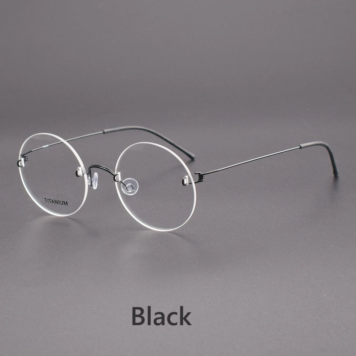 KatKani Mens Rimless Round Titanum Eyeglasses 356 Rimless KatKani Eyeglasses Black  