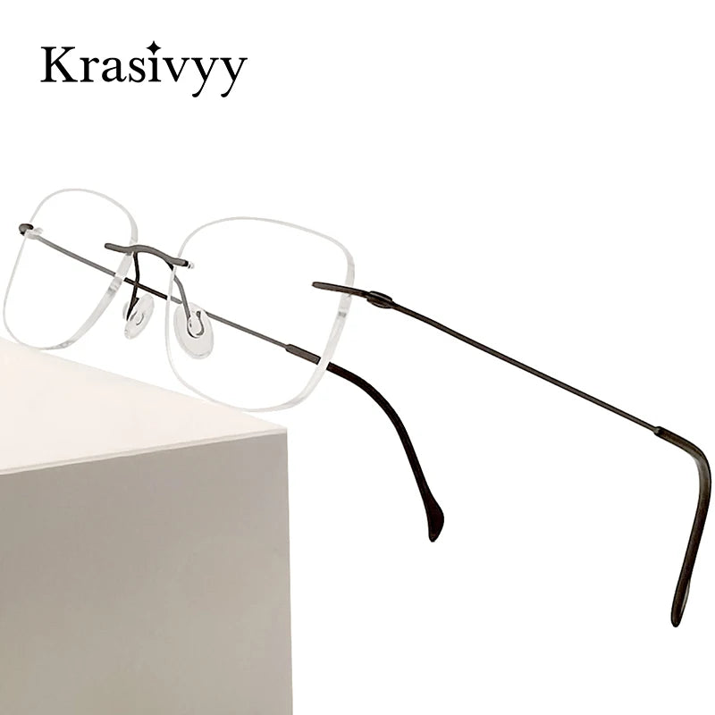 Krasivyy Unisex Rimless Oval Square Titanium Eyeglasses 316009