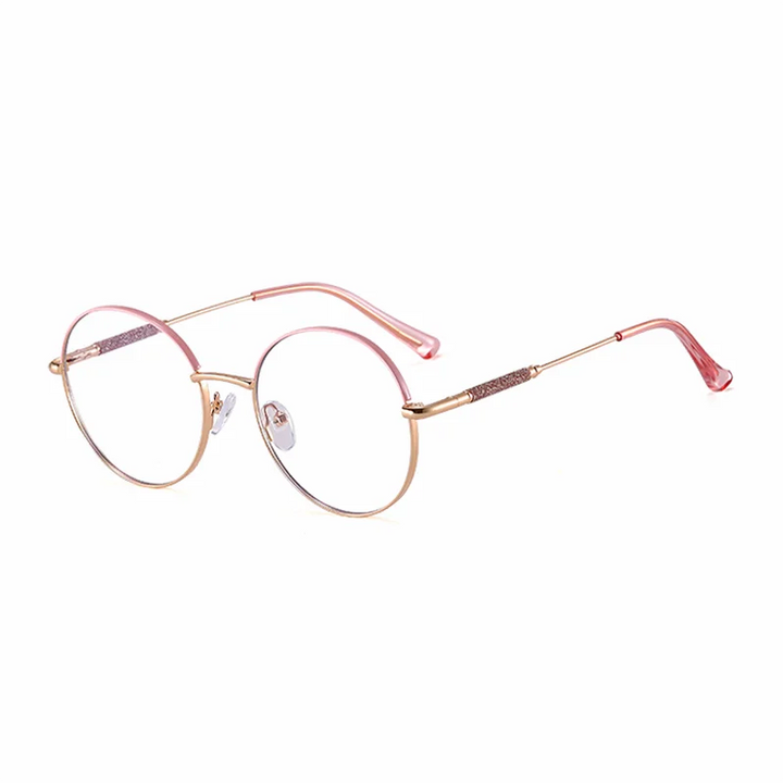 Ralferty Women's Full Rim Round Alloy Acetate Eyeglasses 95818 Full Rim Ralferty C11 Pink CHINA 