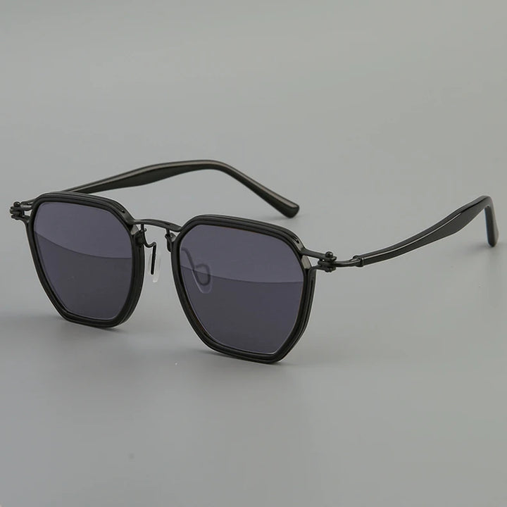 Black Mask Men's Full Rim Big Polygon Titanium Acetate Sunglasses 58672