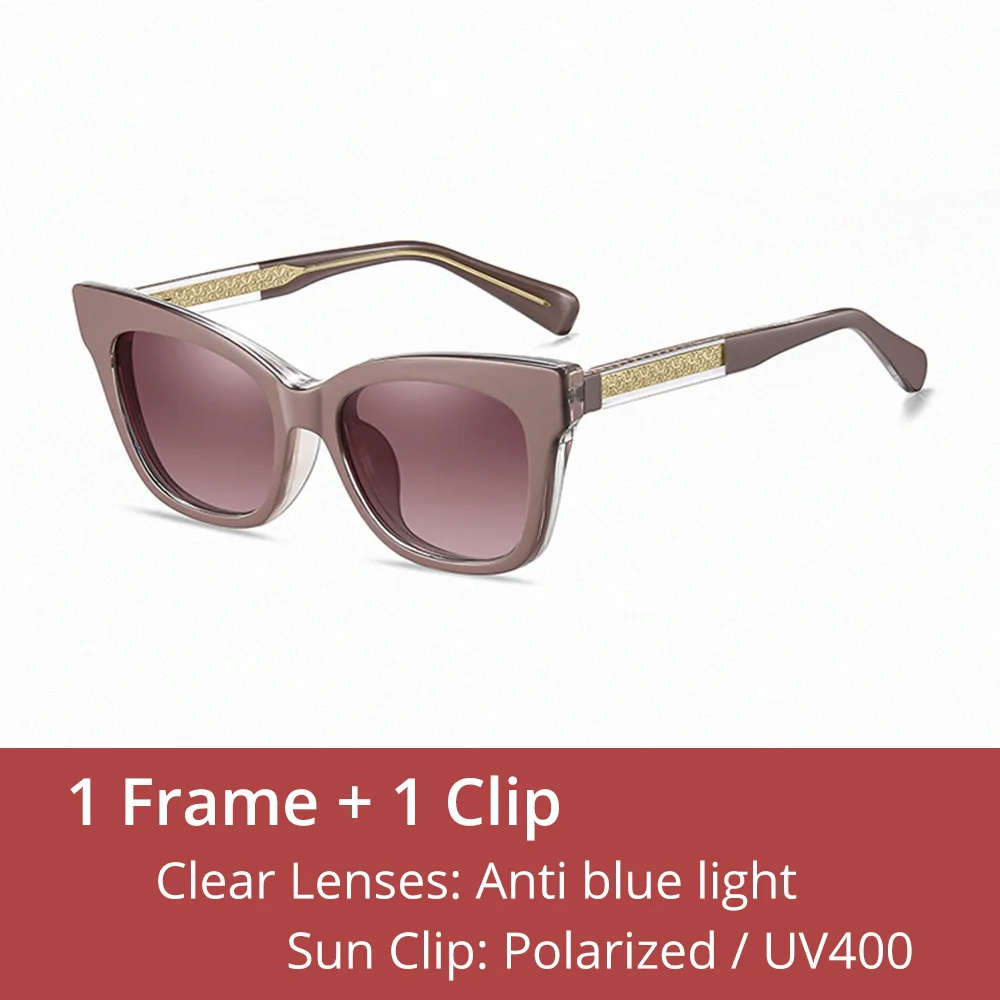 Ralferty Women's Full Rim Square Tr 90 Eyeglasses Clip On Sunglasses 81638
