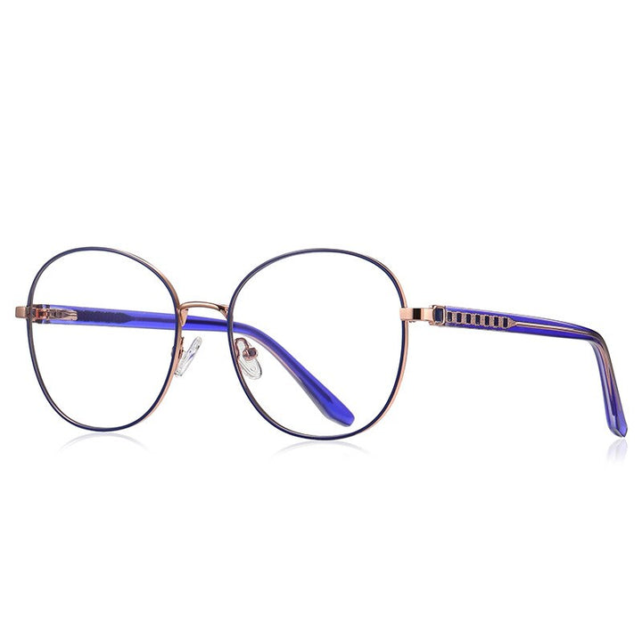 CCspace Women's Full Rim Round Alloy Eyeglasses 56522 Full Rim CCspace C3Blue  