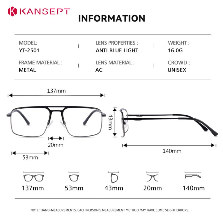 Kansept Women's Full Rim Square Double Bridge Alloy Reading Glasses 72501