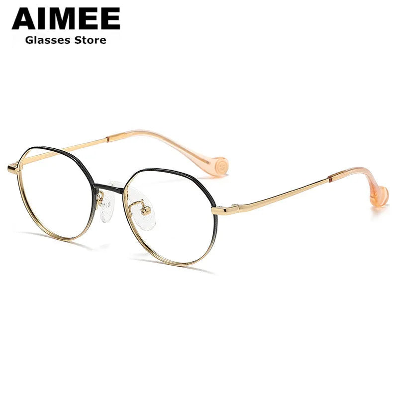 Aimee Unisex Youth Full Rim Flat Top Oval Titanium Eyeglasses 380946