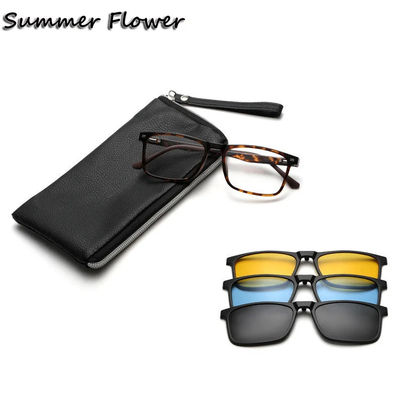 Summer Flower Unisex Full Rim Square Tr 90 Titanium Eyeglasses Clip On Sunglasses  62114
