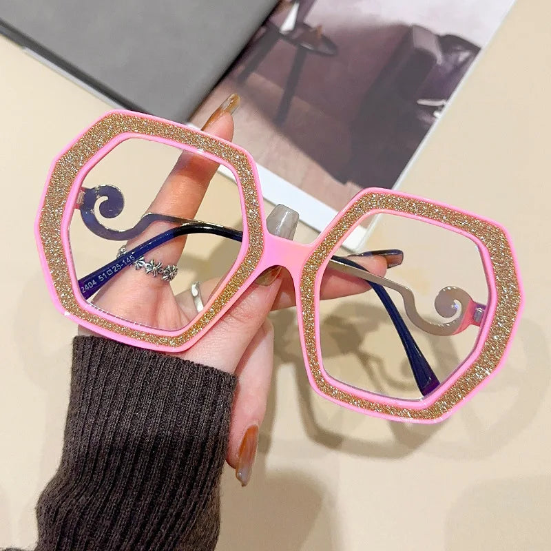 CCspace Women's Full Rim Polygon Plastic Eyeglasses 57423 Full Rim CCspace Pink  