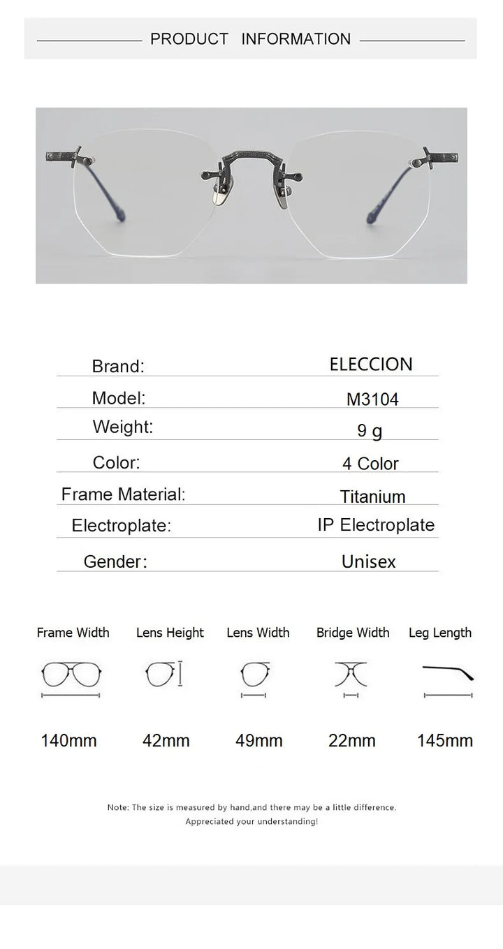 Eleccion Unisex Rimless Polgon Titanium Eyeglasses 43104 Rimless Eleccion