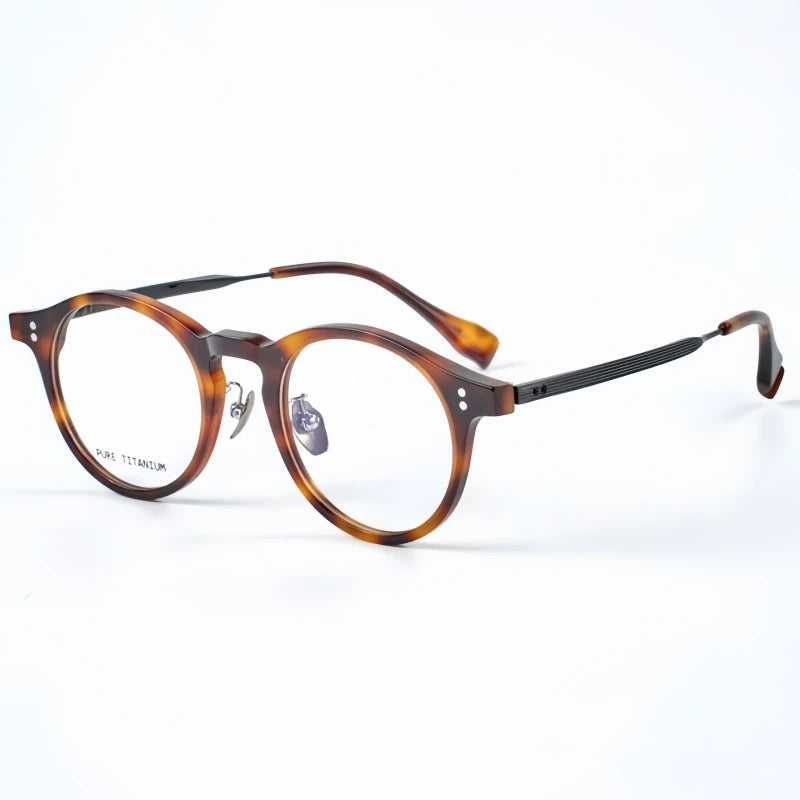 Yimaruili Unisex Full Rim Round Acetate Titanium Eyeglasses 22033