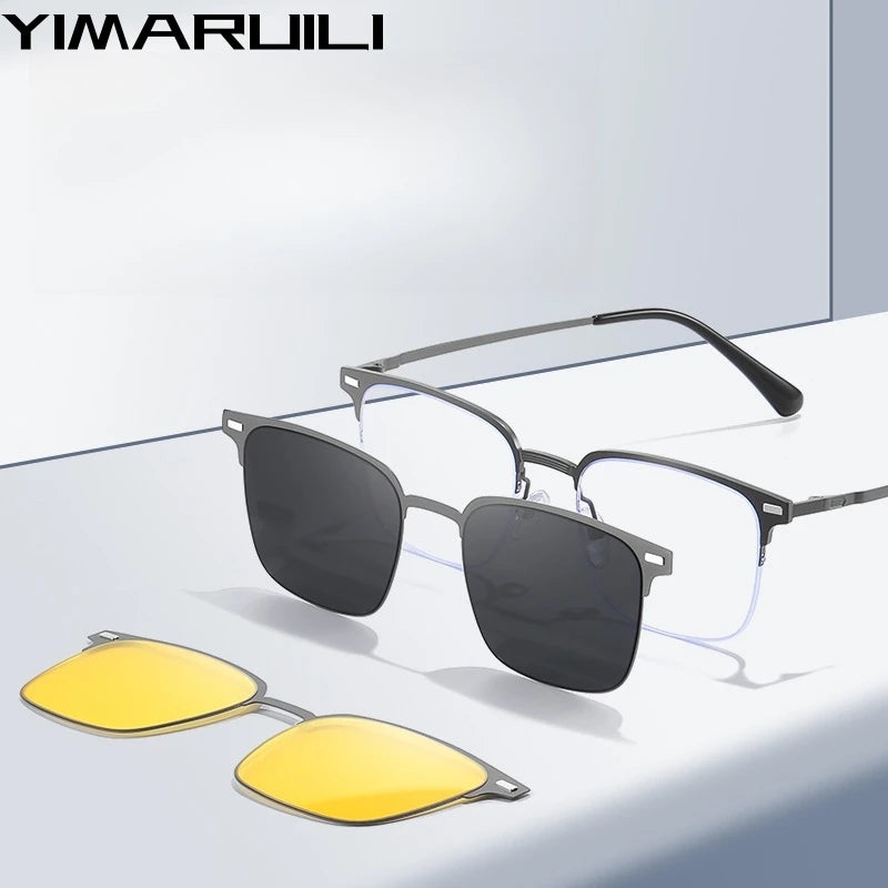 Yimaruili Unisex Full Rim Square Alloy Eyeglasses Clip On Sunglasses 76541