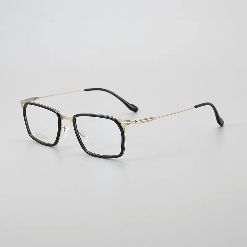 Hewei Unisex Full Rim Square Titanium Acetate Eyeglasses 204002 Full Rim Hewei black gold  