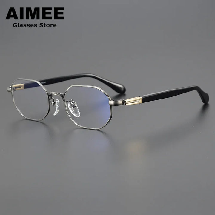 Aimee Unisex Full Rim Flat Top Polygon Titanium Eyeglasses 11092 Full Rim Aimee Black-Gun  