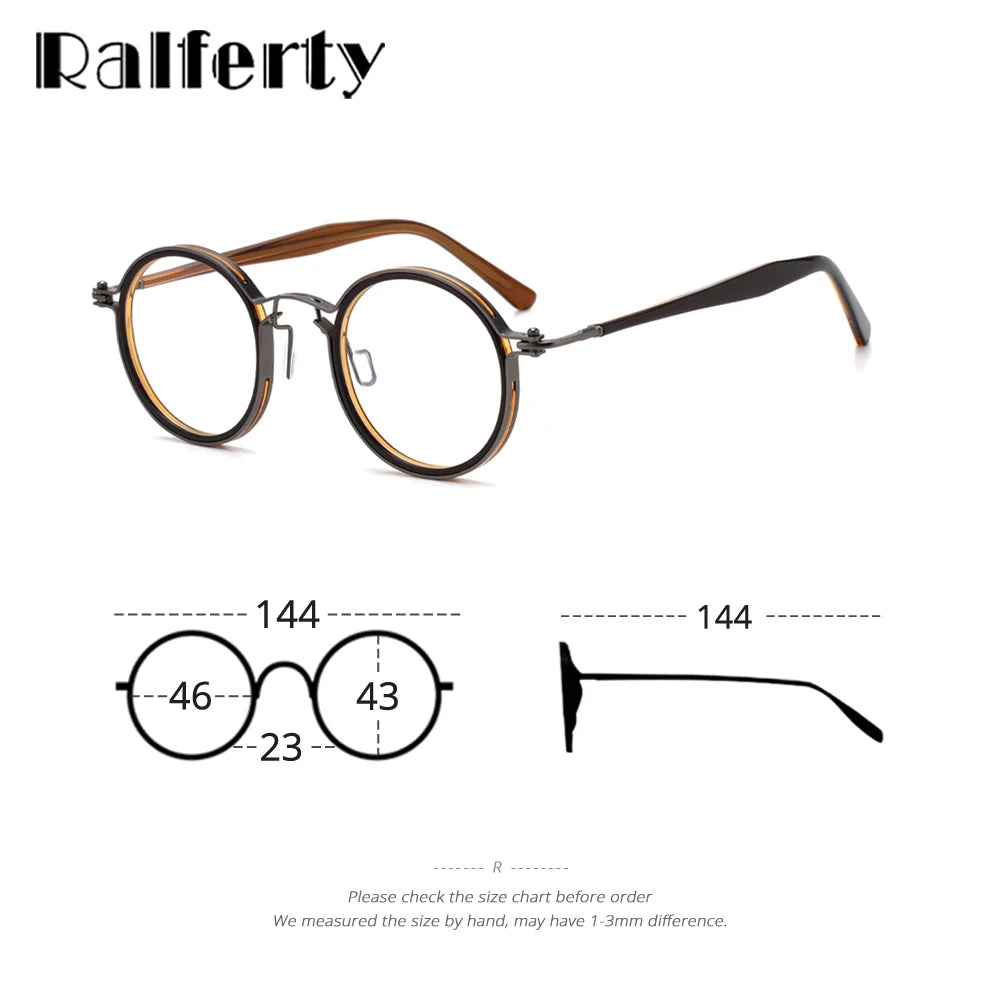 Ralferty Unisex Full Rim Round Acetate Titanium Prescription Eyeglasses X5862 - view 5