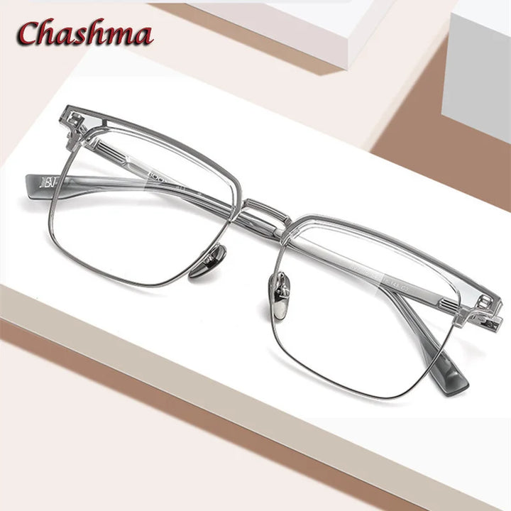 Chashma Ochki Unisex Full Rim Square Acetate Titanium Eyeglasses 7006 Full Rim Chashma Ochki   