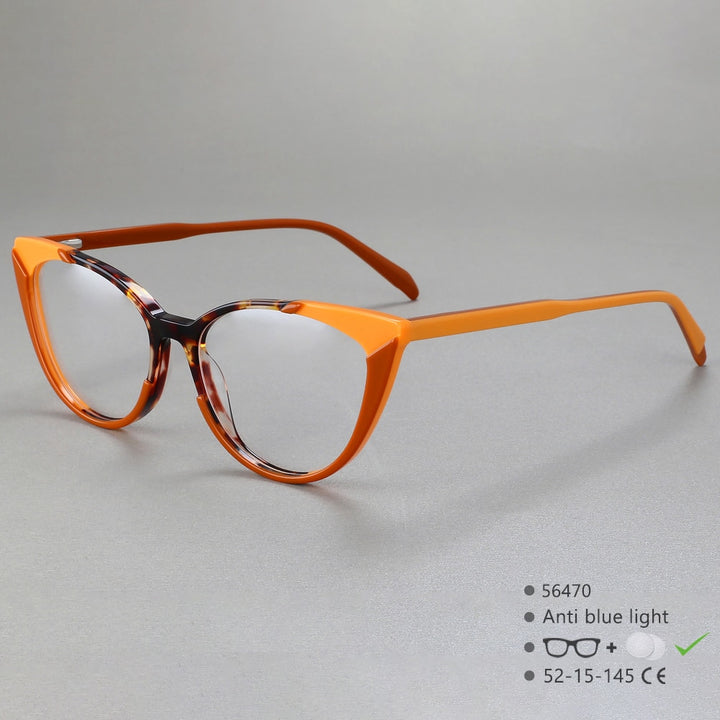 CCspace Women's Full Rim Cat Eye Acetate Eyeglasses 56470 Full Rim CCspace C2Orange  