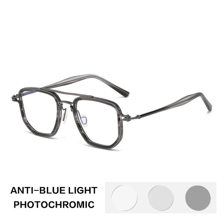 Gatenac Unisex Full Rim Big Square Double Bridge Acetate Titanium Photochromic Reading Glasses 58768