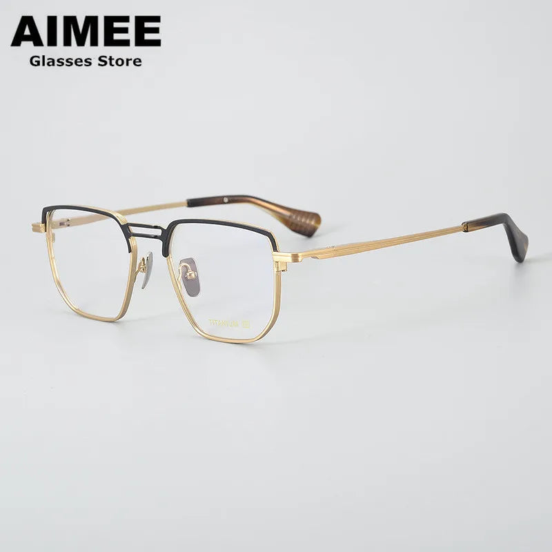 Aimee Unisex Full Rim Square Double Bridge Titanium Eyeglasses 4153 Full Rim Aimee Black-Golden  