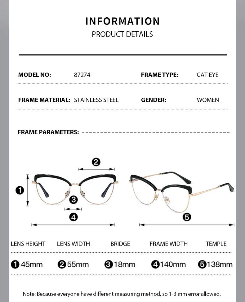 Chashma Ottica Women's Full Rim Cat Eye Tr 90 Steel Eyeglasses 87274